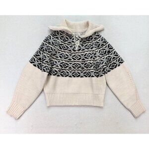 AvantLook Sweater Size M Cream Black Chunky 1/4 Zip Pullover